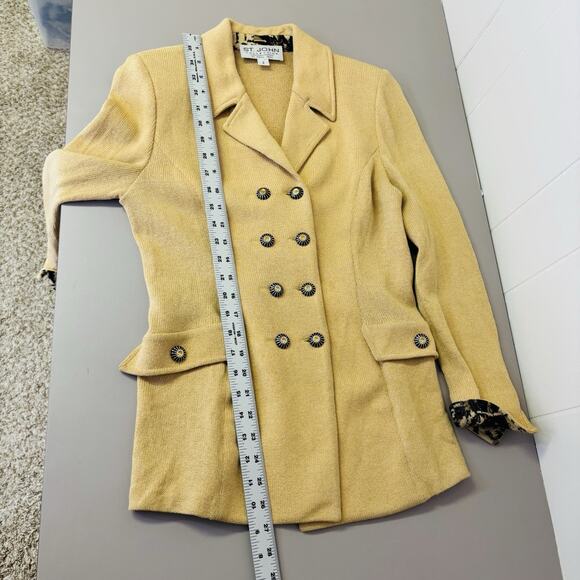 St.John Collection Sz 2 Beige Animal Contrast Santana Knit Blazer Jacket XS S - Picture 7 of 9
